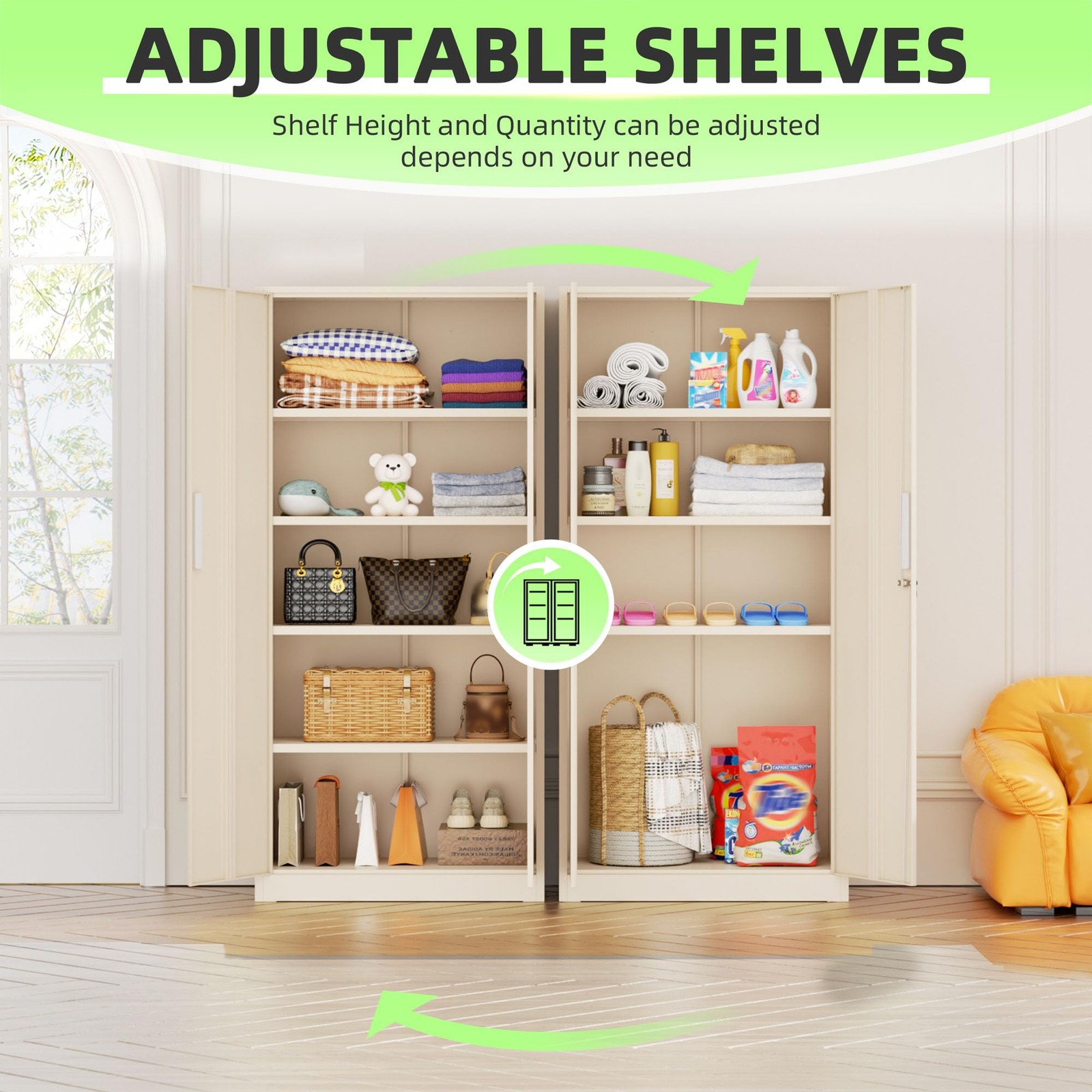 Tall 72″ Locking Steel Cabinet Door Shelves Utility Office Garage Home Gray
