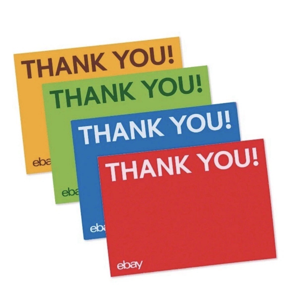 EBAY Thank You Cards Pack of 100 Cards in Red, Blue, Green, Yellow NEW & SEALED