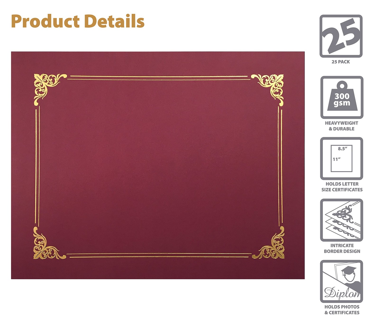 Better Office Products 25 Pack Red Certificate Holders, Letter Size,