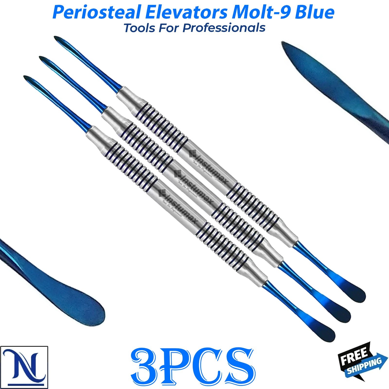 Molt #9 Dental Periosteal Elevator Blue Titanium Coated Double Ended German