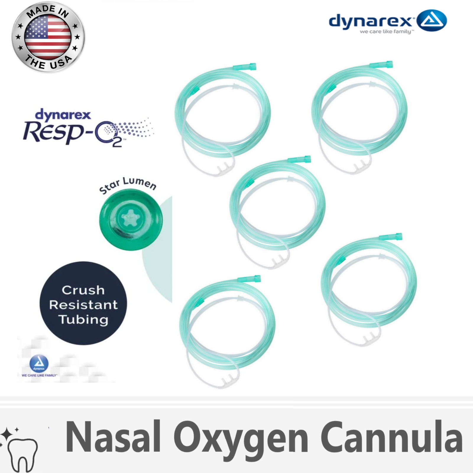 *10 Pack* Dynarex Standard Tip Nasal Oxygen Cannulas, 7′ Crush Resistant Tubing