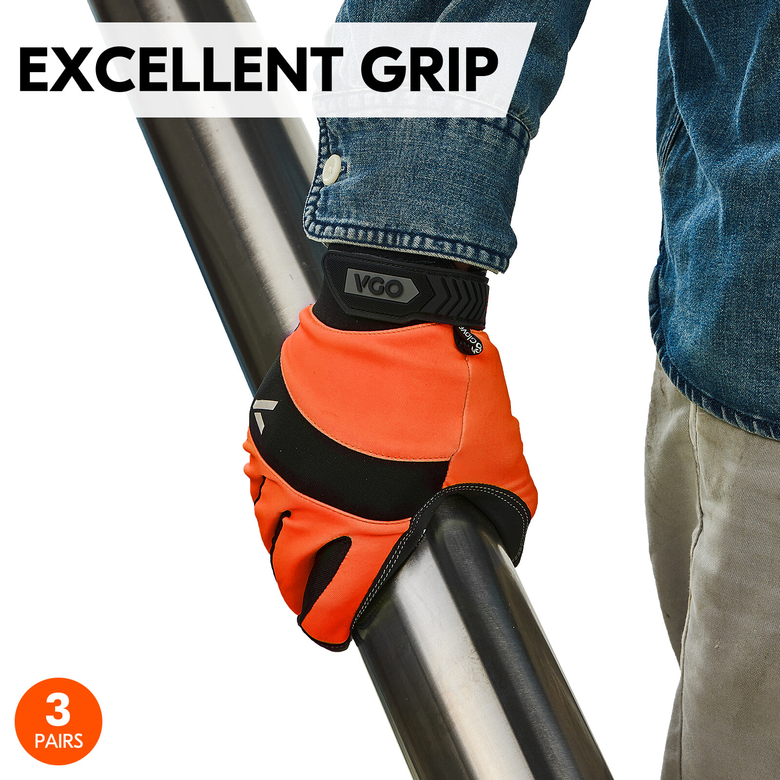 Vgo 3Pairs Synthetic Leather Work Gloves,Mechanic Gloves,Outdoor Gloves(SL7895)