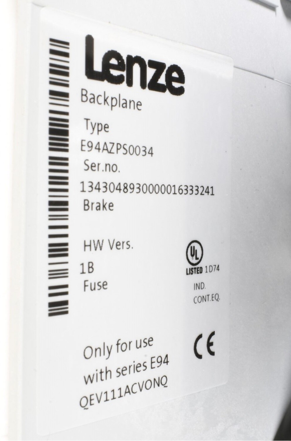 LENZE E94AZPS0034N + E94AZMS0034 + E94AZHX0051, Backplane with accessories
