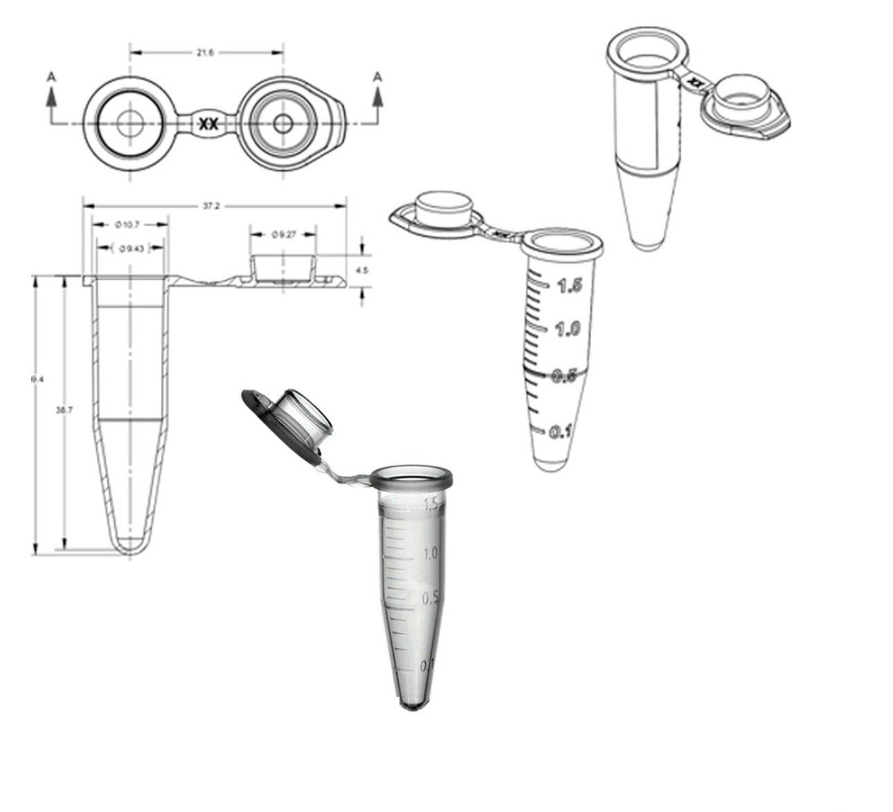 1.5mL, 5mL Microcentrifuge Tube Conical Lock Cap Dnase/Rnase Free