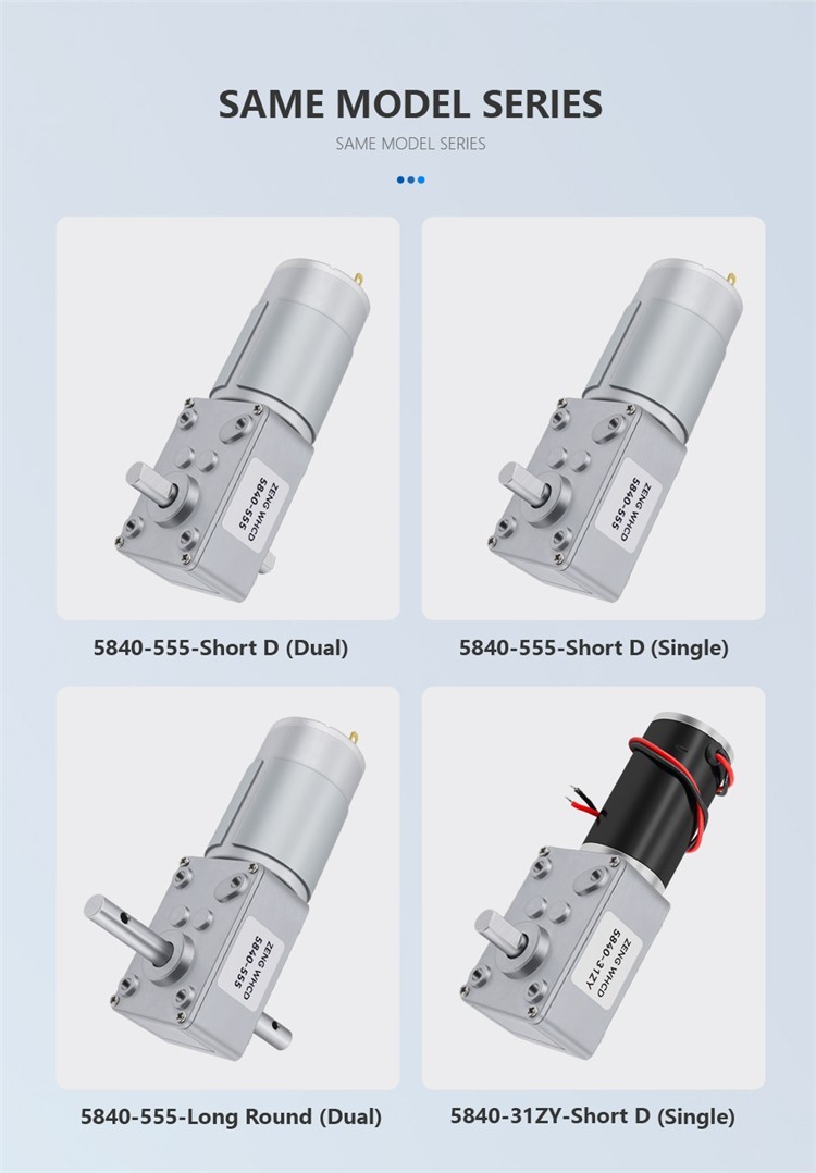 5840-555 Worm Gear Brush Motor 12V 24V Single Long Shaft Self-locking Metal Gear