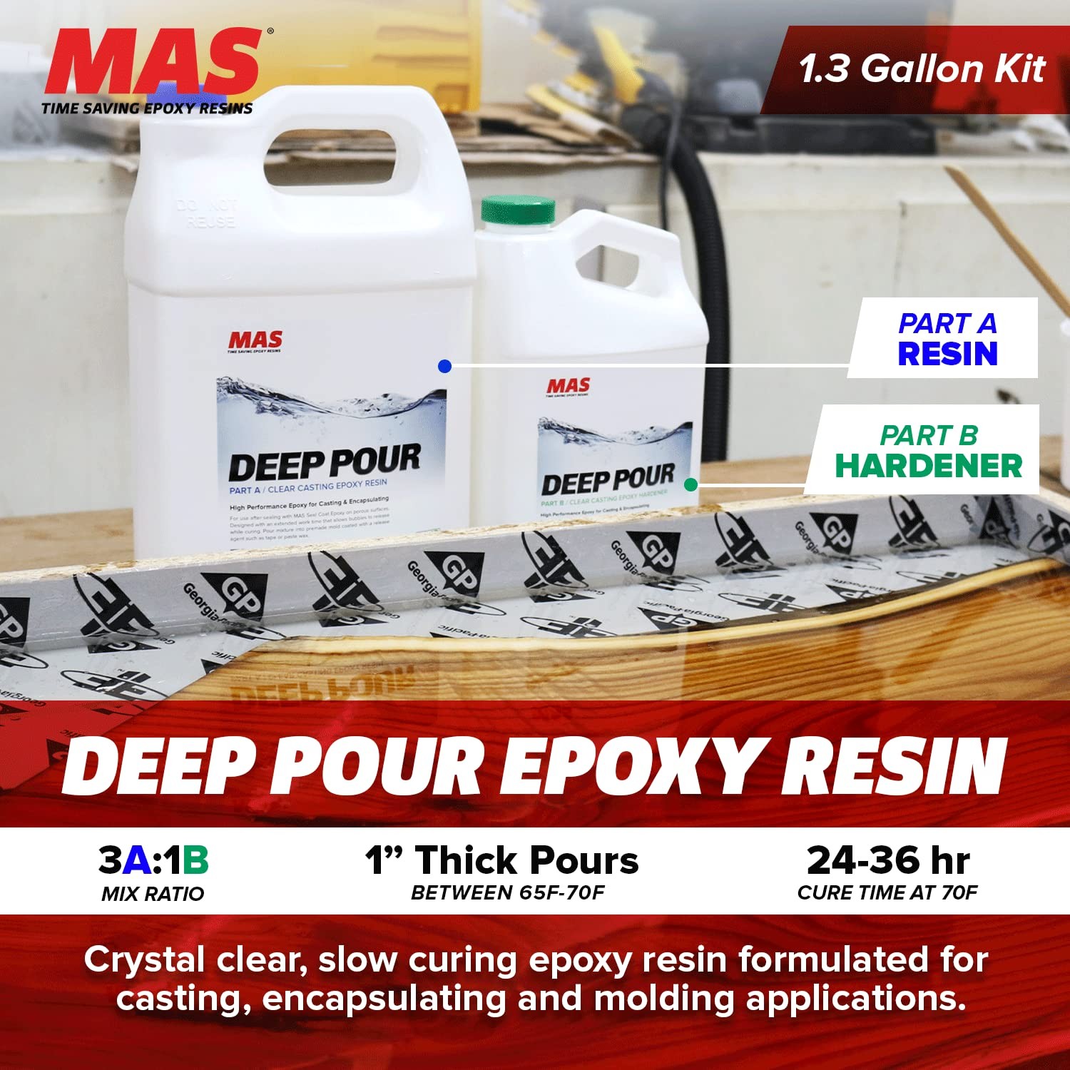 Deep Pour Epoxy Resin Kit 1.3 Quart Crystal Clear – Max 1″ Casting Thickness