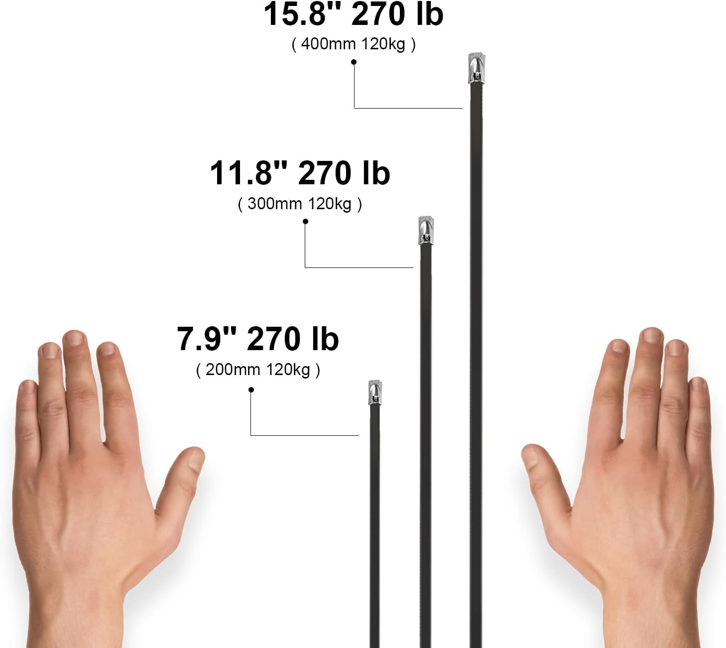 304 Stainless Steel Cable Ties – 11.8 in, 270 lbs Strength, 30 Pack