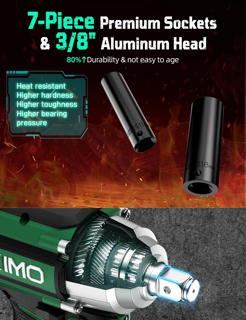 KIMO Impact Wrench 1/2 Cordless, 1200N.m (900ft-lbs), 4000RPM | 410Ft-Lbs/550N.m