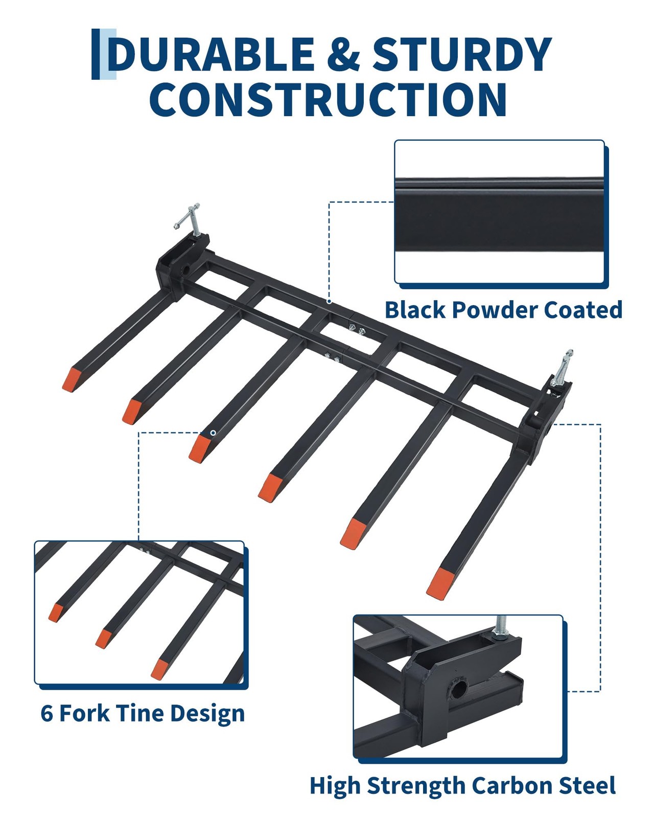 Clamp on Debris Forks to 60″ Bucket Pallet 4000lb Attachments for Loader Tractor