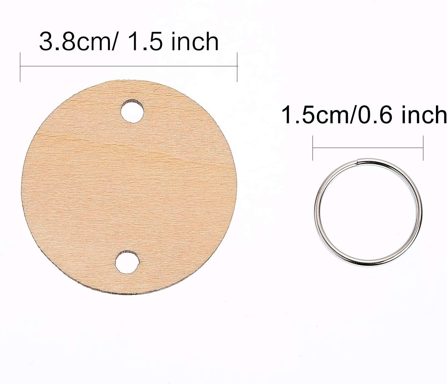 Bememo 1.5 inches/ 3.8 cm Round Wooden Discs with Holes, 100 Pieces 3.8CM