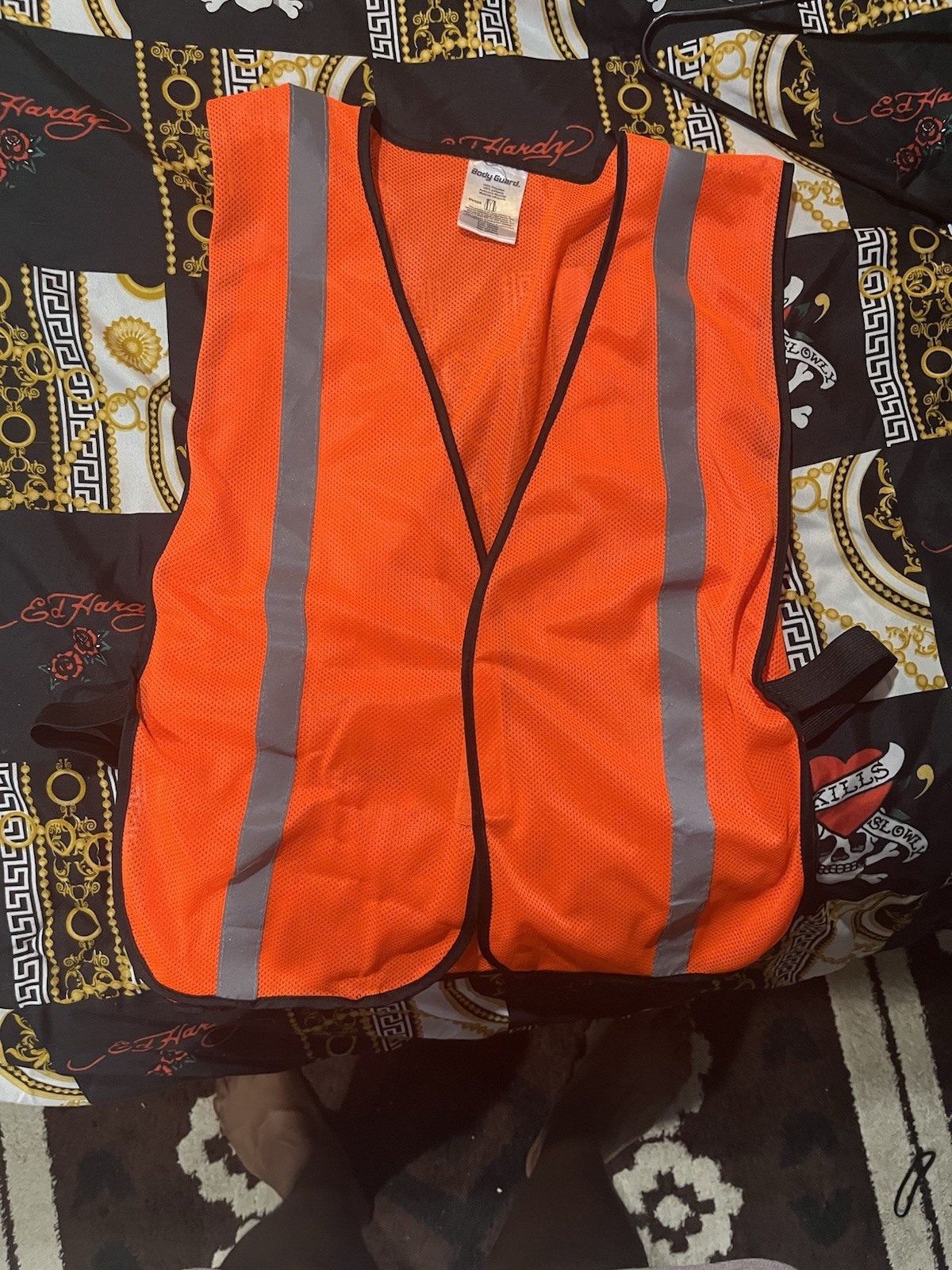 Body Guard Hi-Visibility Orange Mesh Reflective Safety Vest, Silver/Black