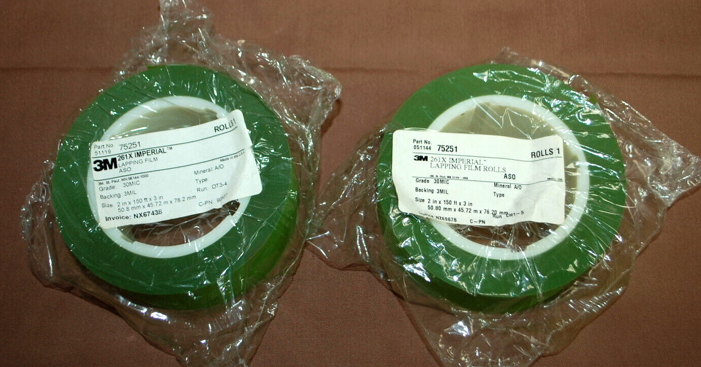 3M Green 261X Imperial Lapping Film Roll 30MIC 3MIL 2″ x 150′ x 3″ 2 Rolls T1552