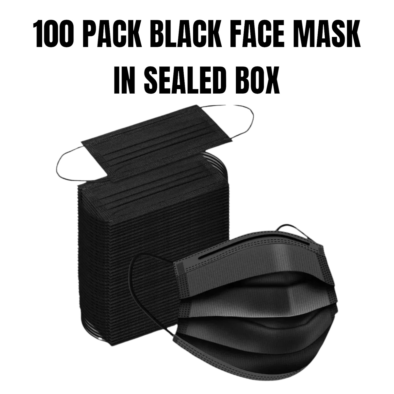 100 PCS Disposable Face Mask Non Medical Surgical 3 Ply Ear loop Black Masks USA