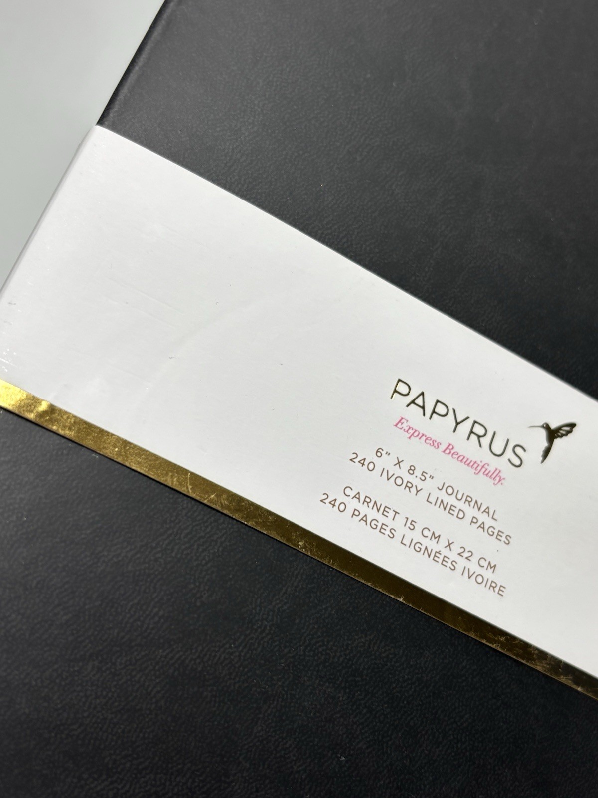 PAPYRUS Black Ruled Gilded Notebook Journal 240 Ivory Lined Pages with Bookmark