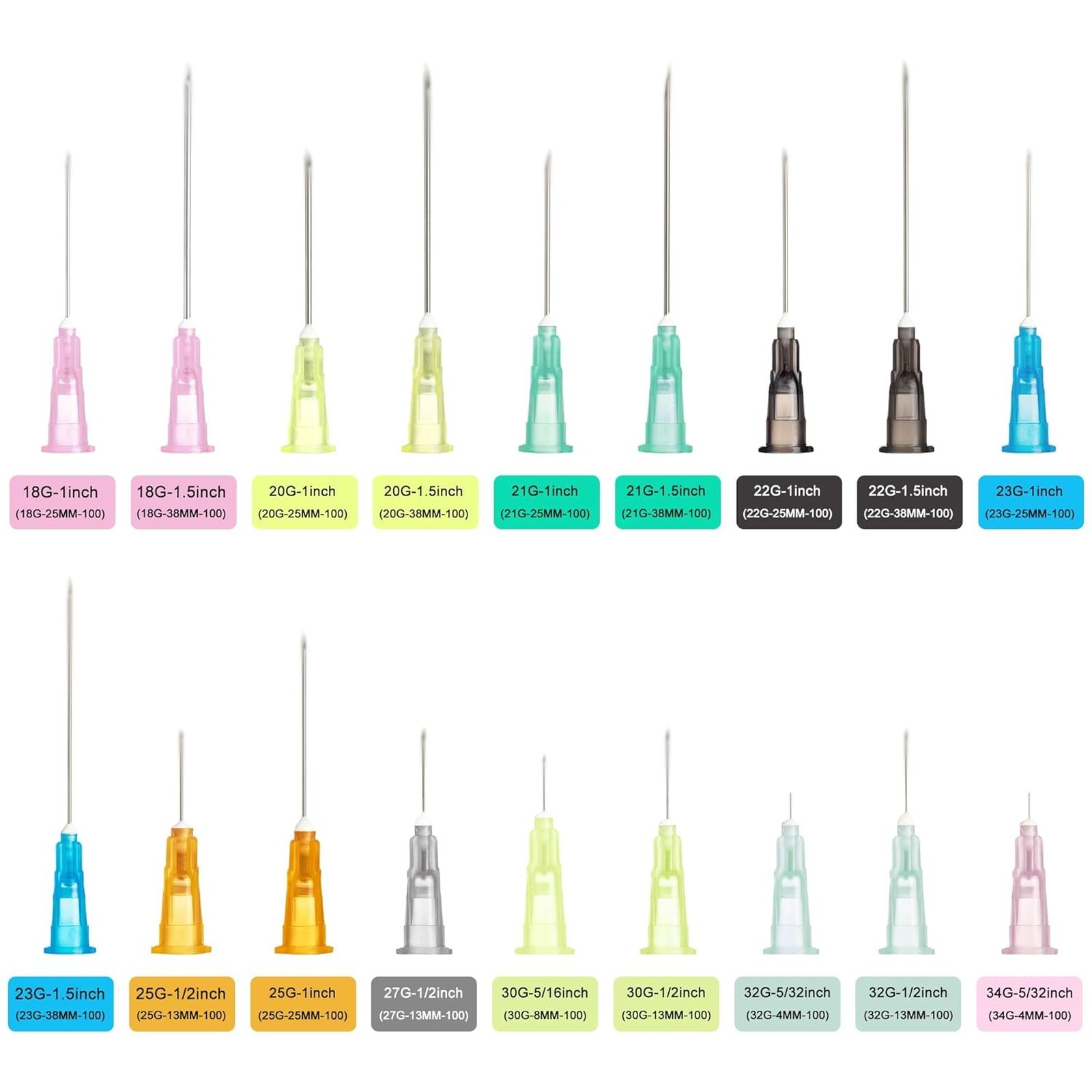 23 Gauge 1 Inch Needle Pack of 100 Disposable Luer Lock Lab Dispensing