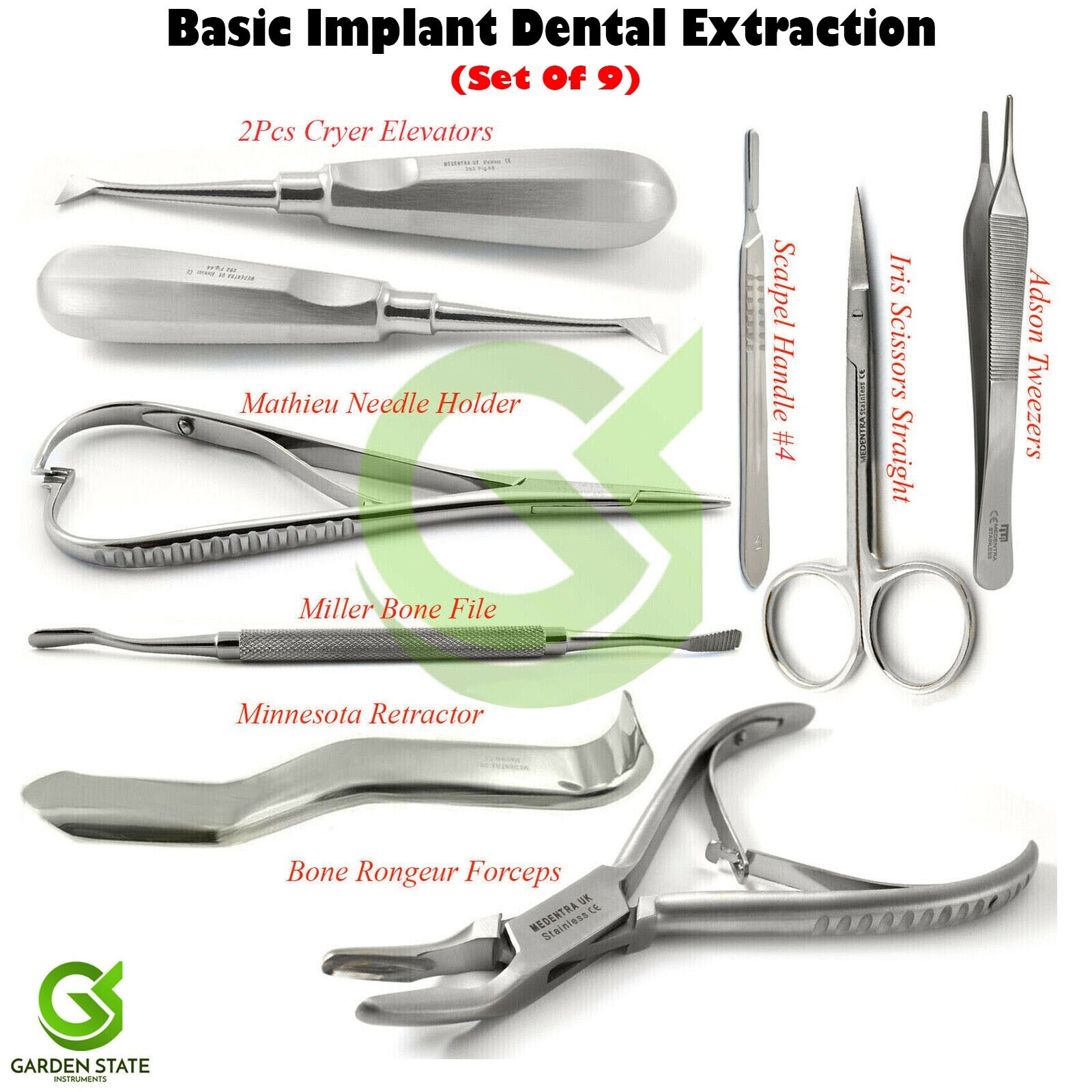 Dental Surgery Elevators Basic Extraction Pack Kit Rongeur Forceps Bone File Set