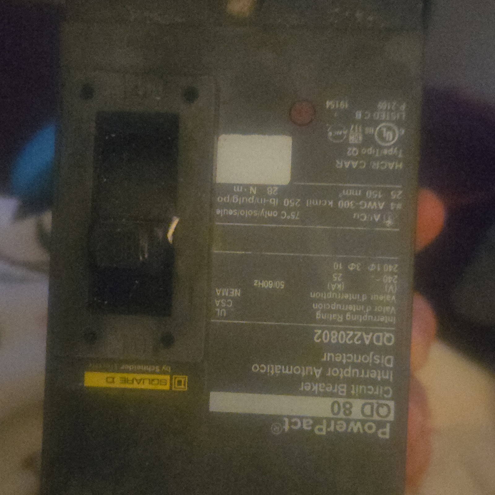 Square D PowerPact 80A 2-Pole 201-250V AC Trip Indicator