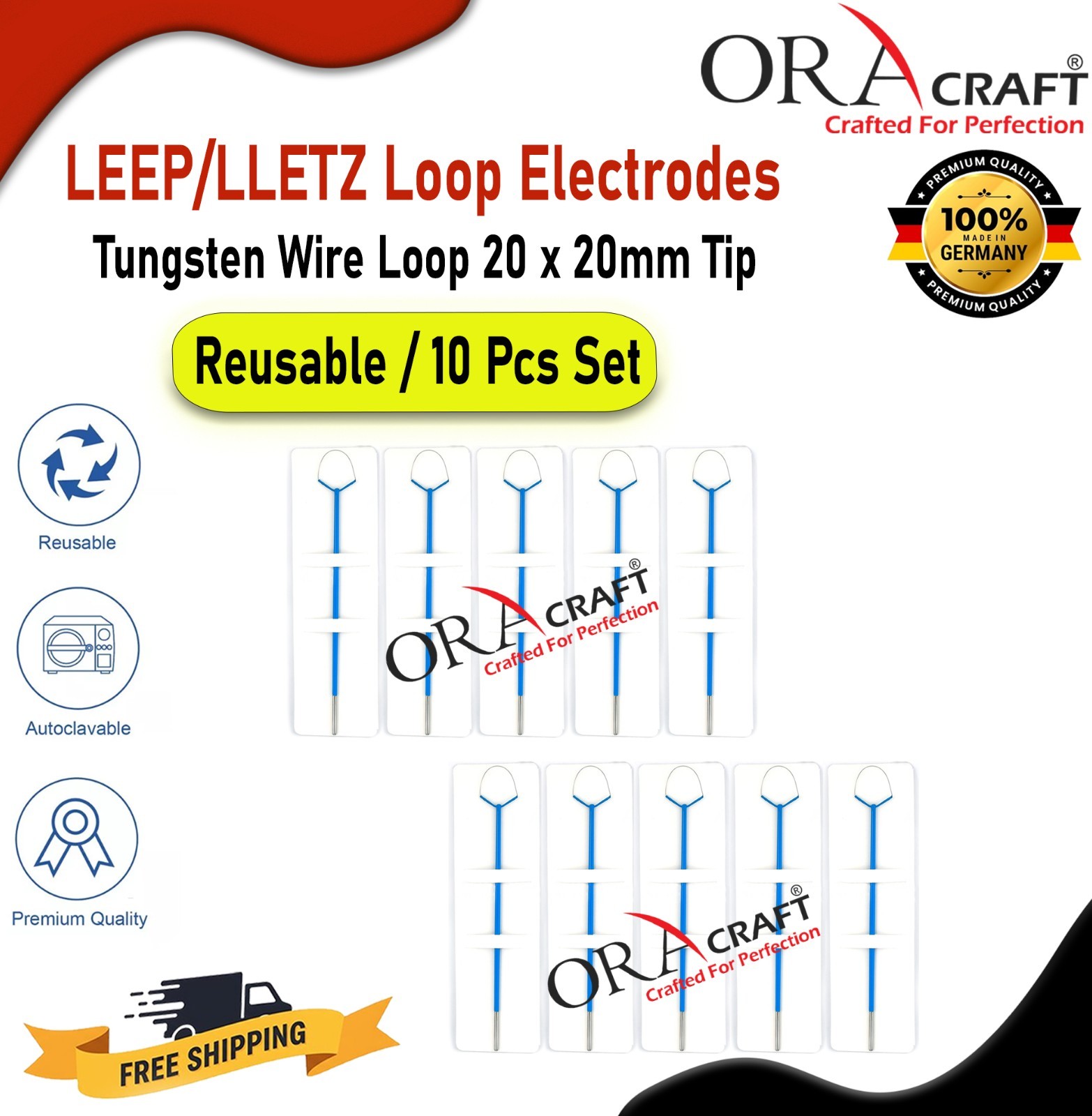 LOOP ELECTRODE LEEP/LLETZ 20 x 20mm Tip – Tungsten Wire Loop EL-060 10Pcs Set