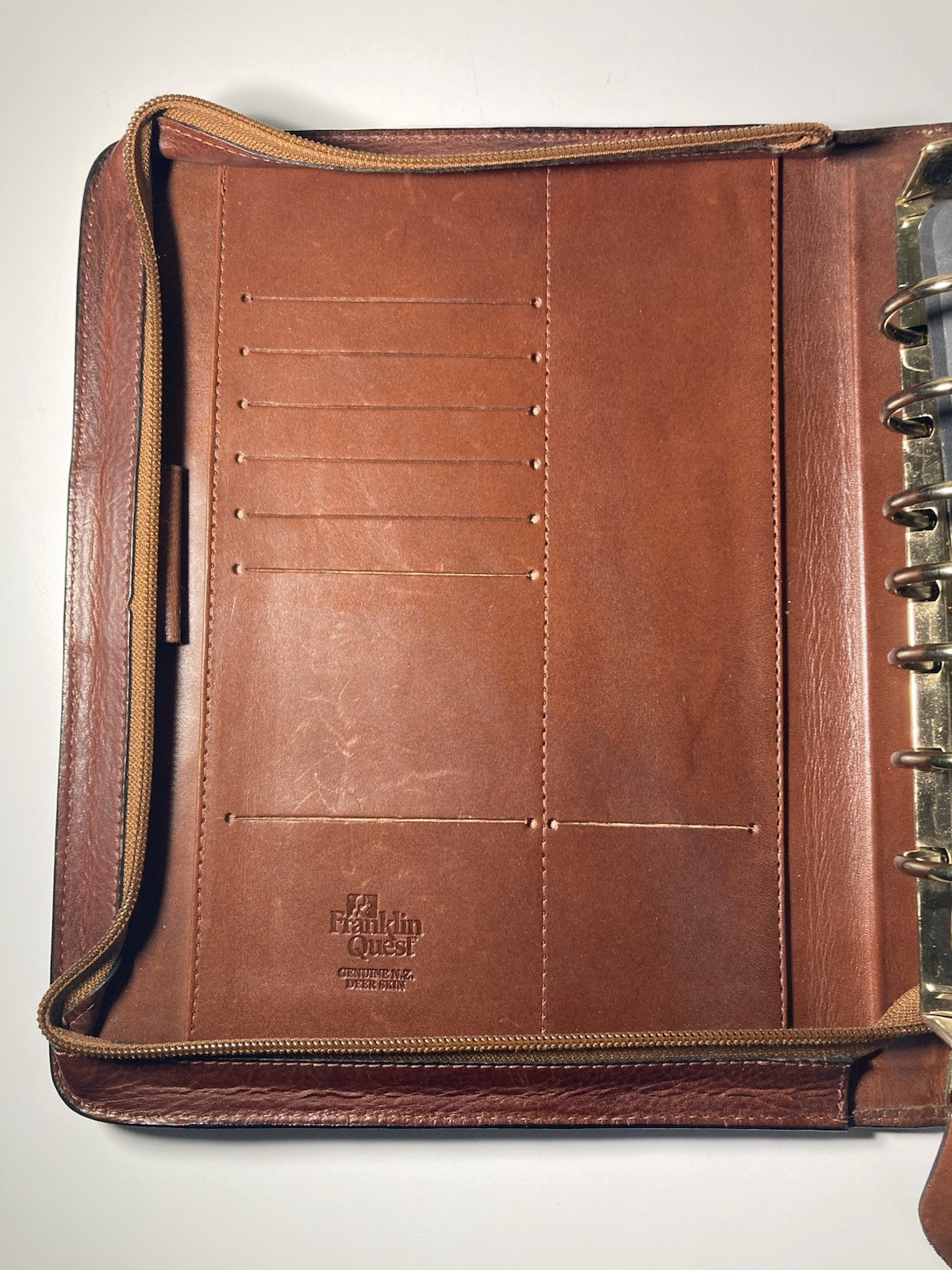 Vtg Franklin Quest Classic Zip Planner 7 R Binder Genuine 1/2 Deer Skin Leather