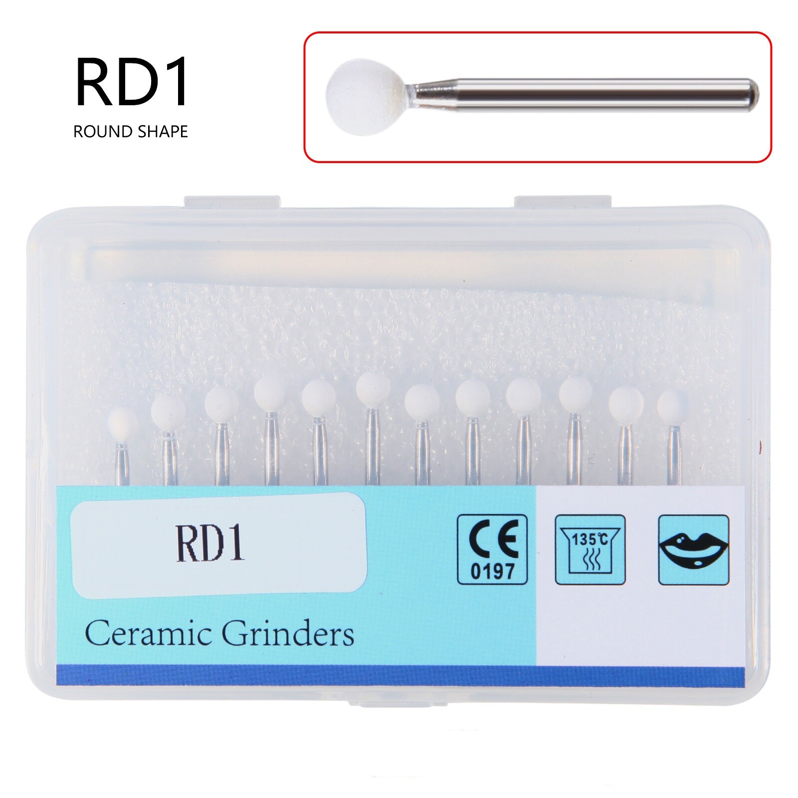 12Pcs/Box Dental White Stone High Speed Polishing Burs FG Cone/Flame/Round Shape