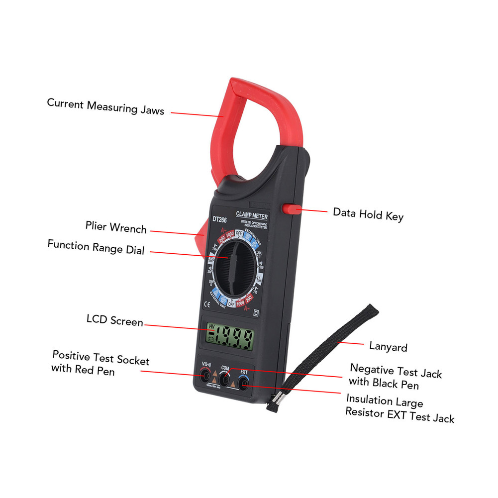 DT266 Digital Clamp Meter with Wide Range AC 0 1000A DC 0 1000V Measurement