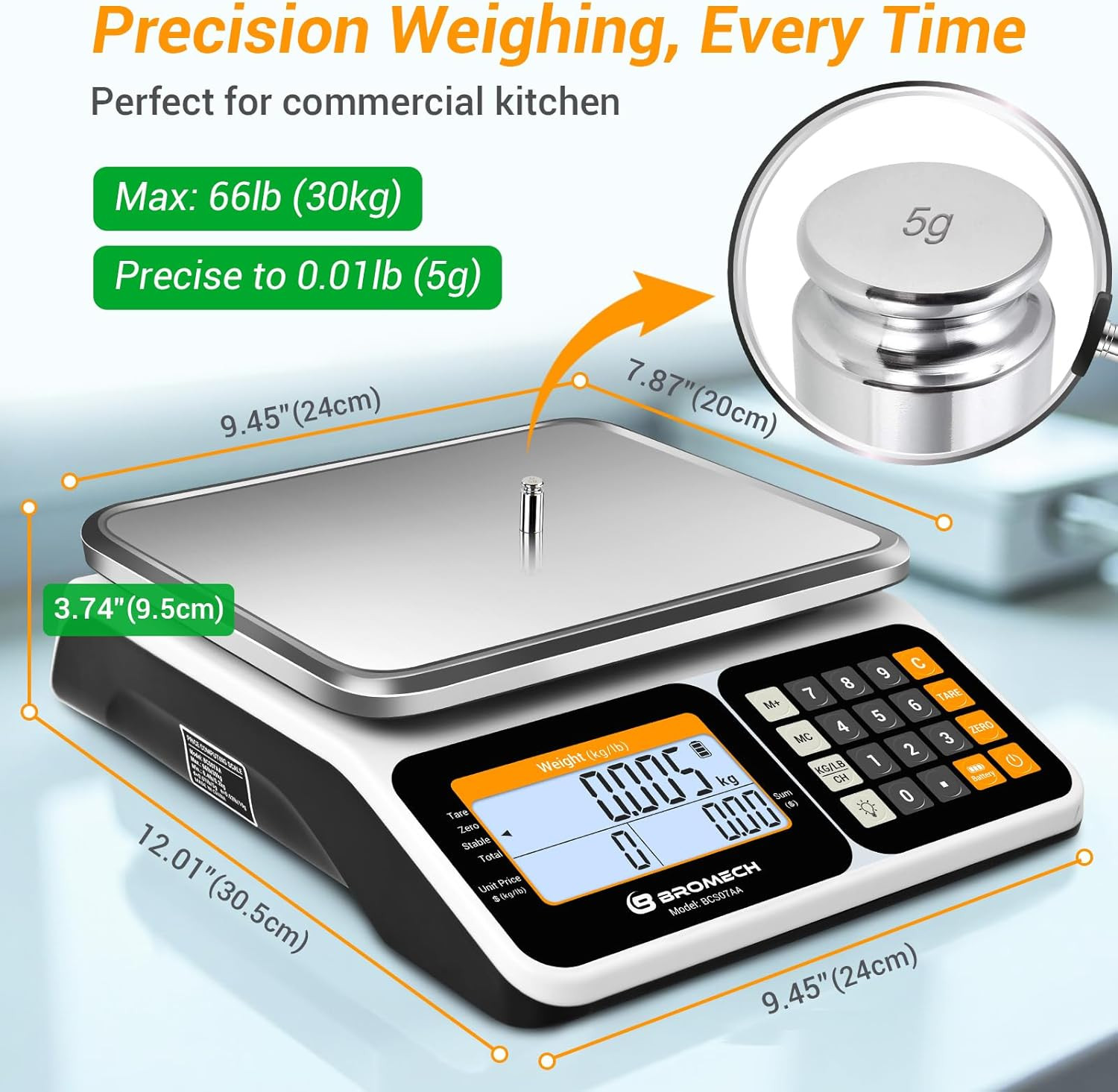 Commercial Food Scale 66Lb/30Kg, High Precision Digital Price Computing Scale