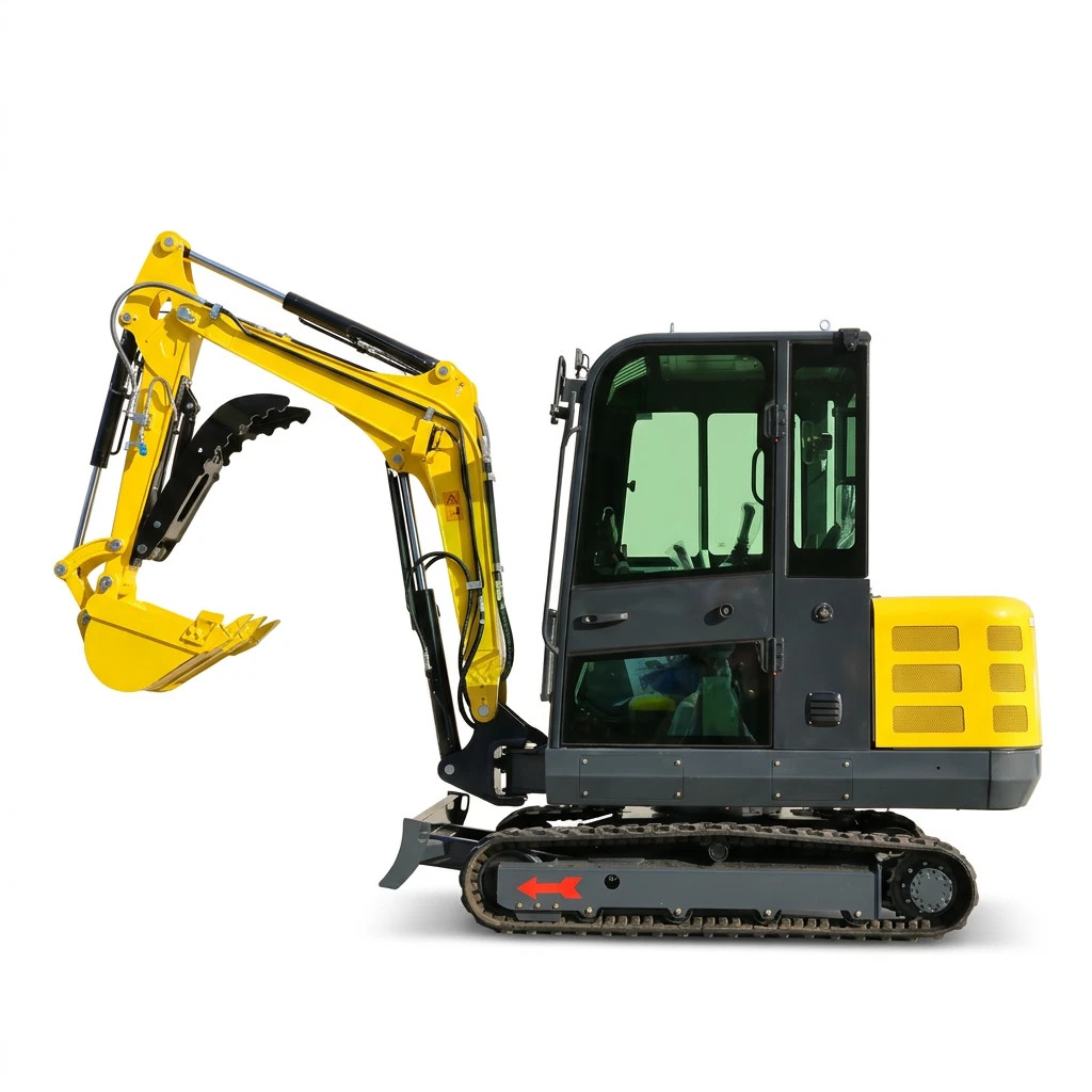3.5Ton Mini Excavator Enclosed Cab Kubota Diesel Engine Side Swing+6 Attachments