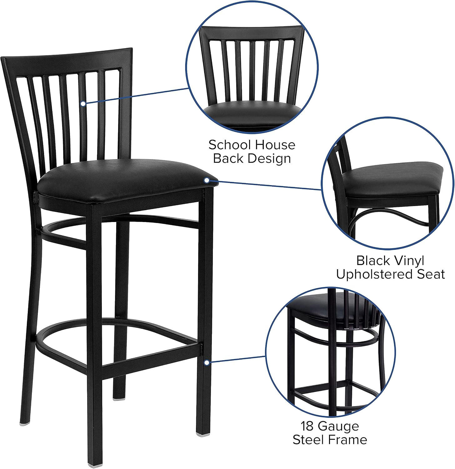 Hercules Black Metal Barstool with Vinyl Upholstery for Commercial Use