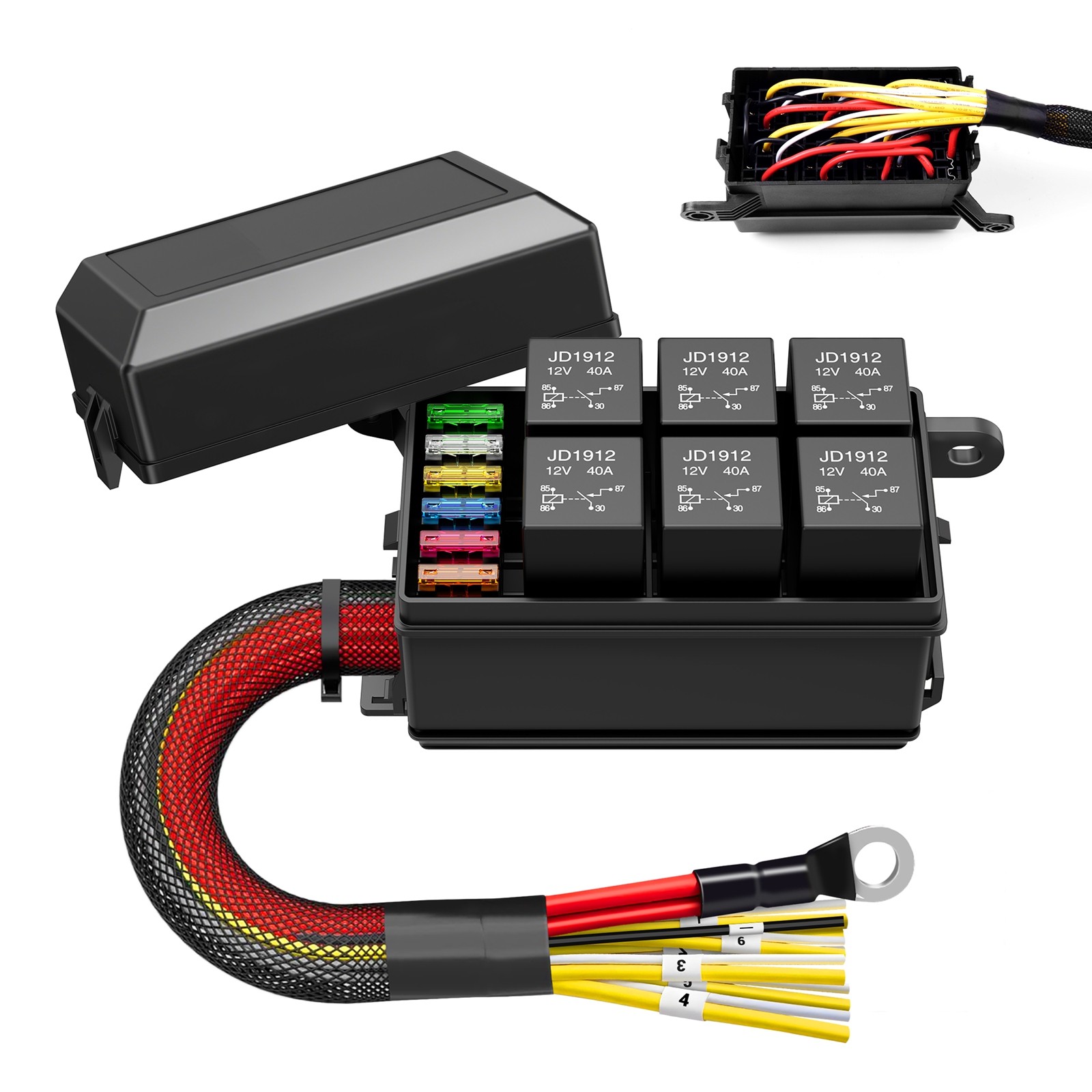 Relay Box Fuse Panel 12V Universal Automotive Fuse Panel with 6-Way Relay