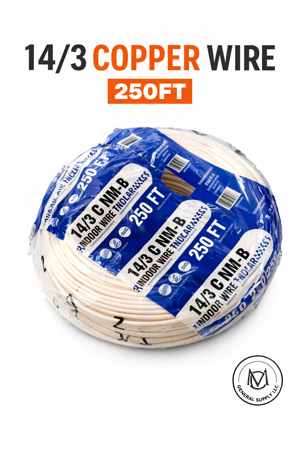 14/3 copper wire 250ft roll, different brands and colors for electricians