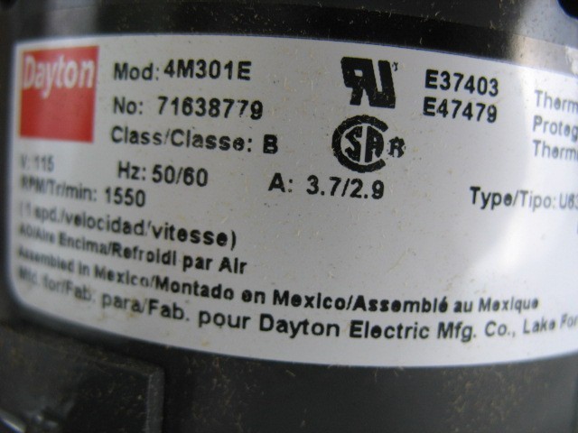 Dayton 4M301 HVAC Motor 1/15HP 1550 Rpm 115V 71638779M 4M301E