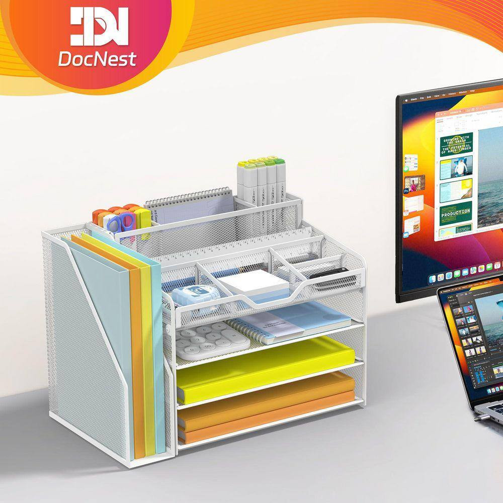 10.9 in X 15.5 in 4 Tier Paper Letter Tray with File Holder, Desk Organizer Tray