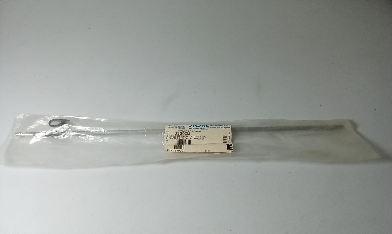KARL STORZ ENDOSKOPE 33300M METAL OUTER TUBE W/ LUER-LOCK ADAPTOR 5MM X 36CM