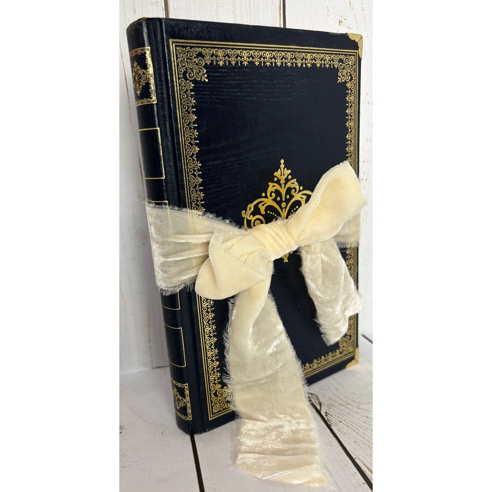Handmade Regency Victorian Junk Journal Blue Gold Velvet Ribbon Tie