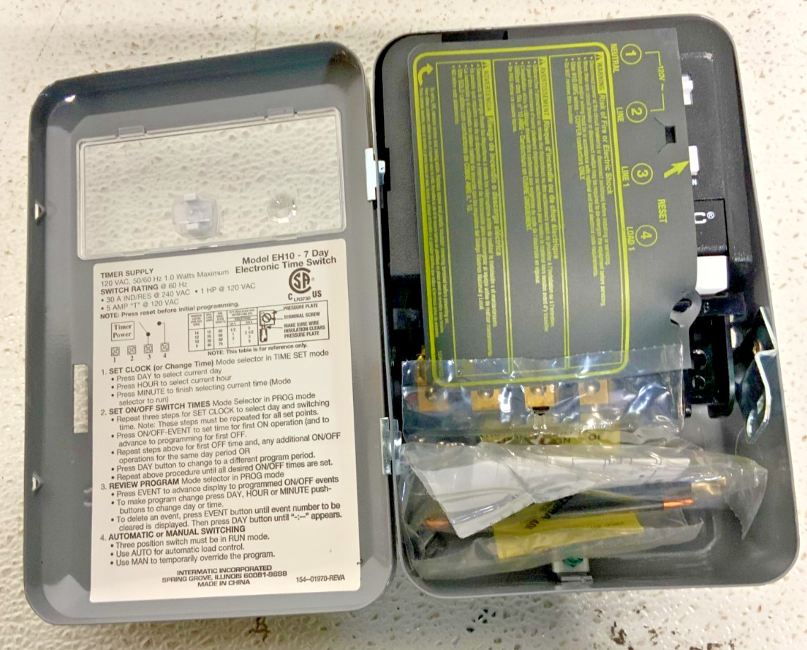 NEW Intermatic EH10 Single Phase 7 Day Electronic Water Heater Timer 45D