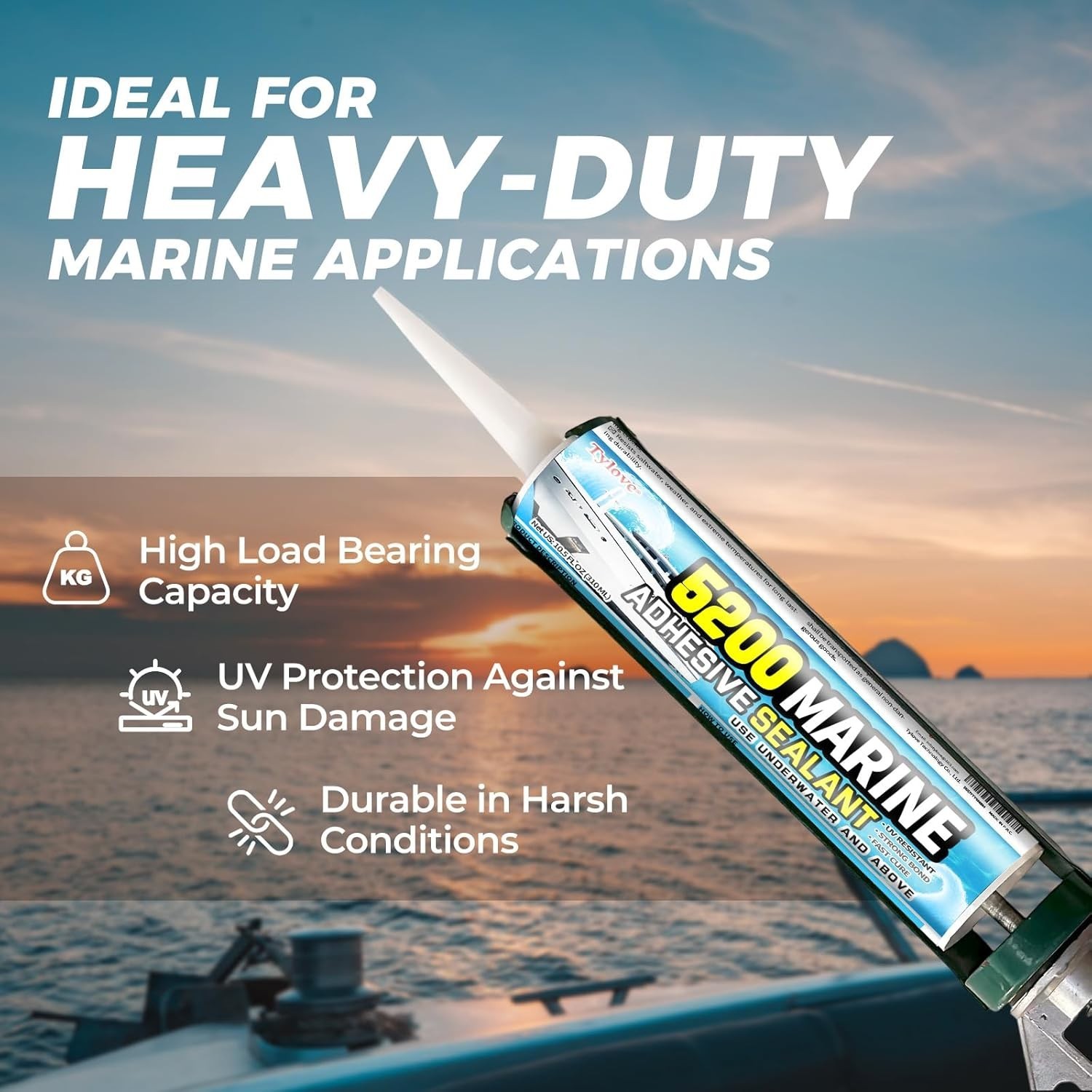 5200 Marine Sealant for Boats & RVs-Fast-Cure (30 Mins), Waterproof, UV-Resis.