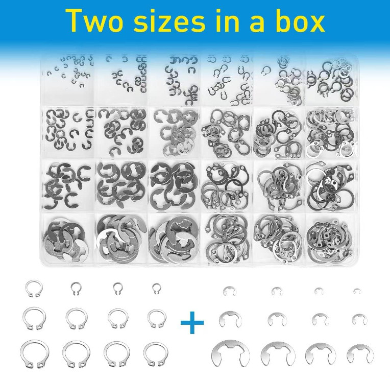 327Pcs Stainless Steel E-Clip Circlip Kit Retaining Ring Assortment Set 24 Sizes