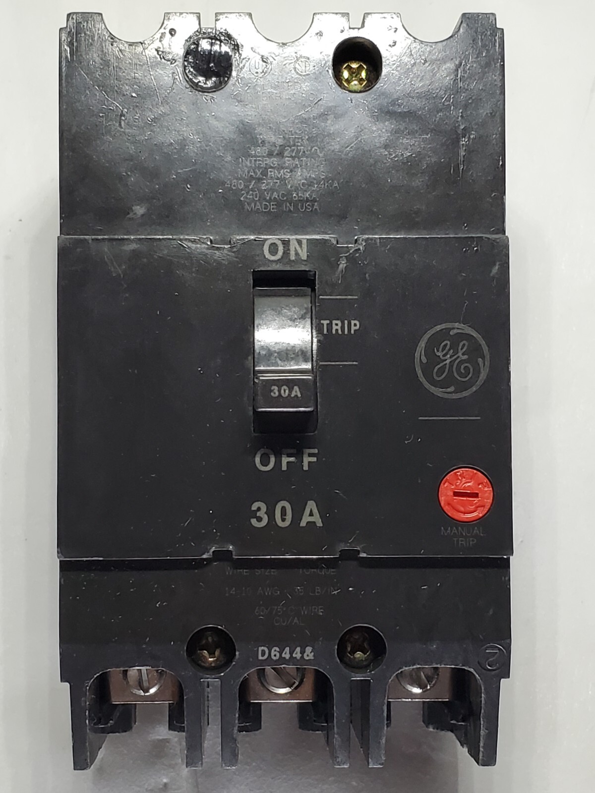 GE TEY330 3Pole 30Amp 480V Circuit Breaker