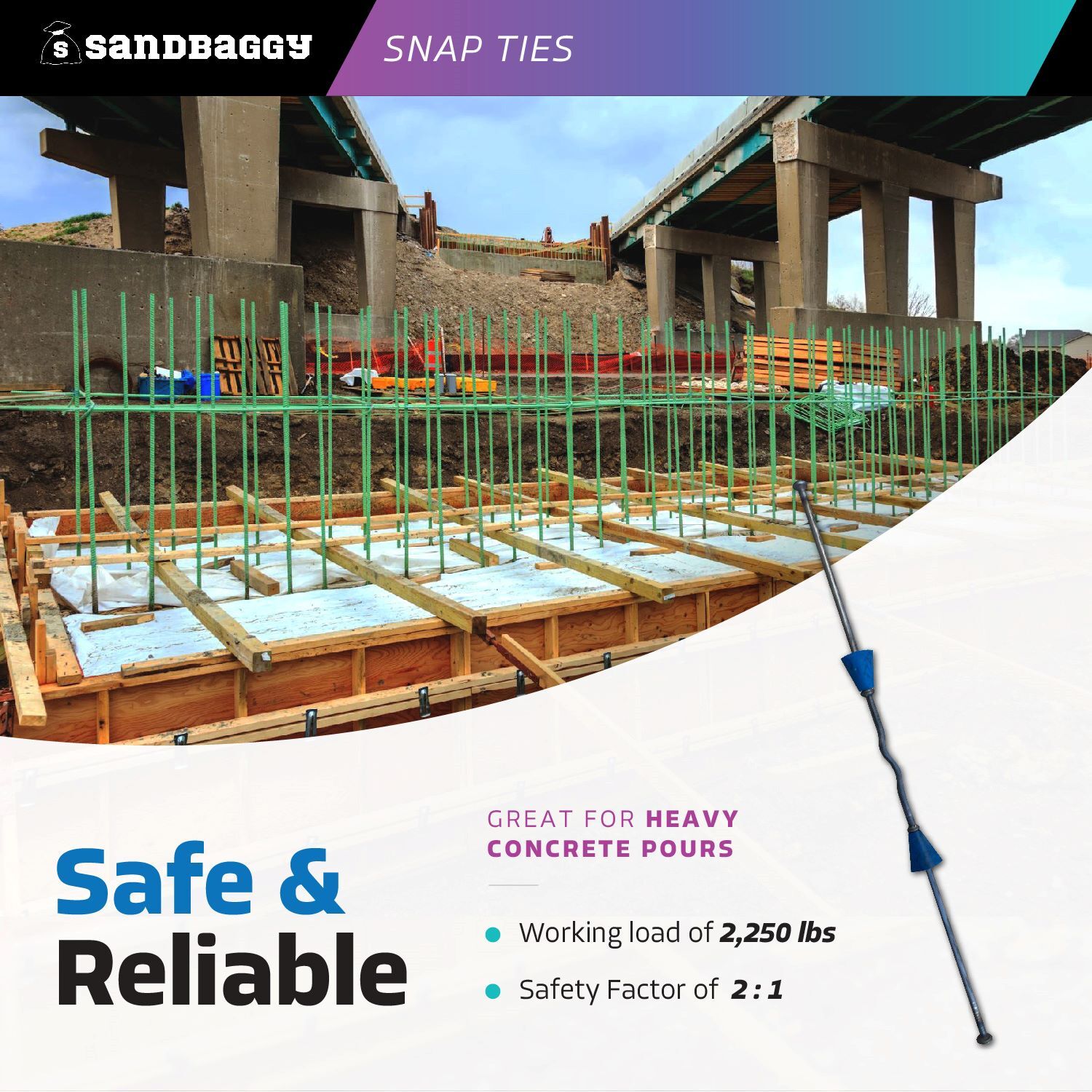 Sandbaggy 6″ x 4 ¾» Standard Snap Ties For Concrete Forms (Short End)