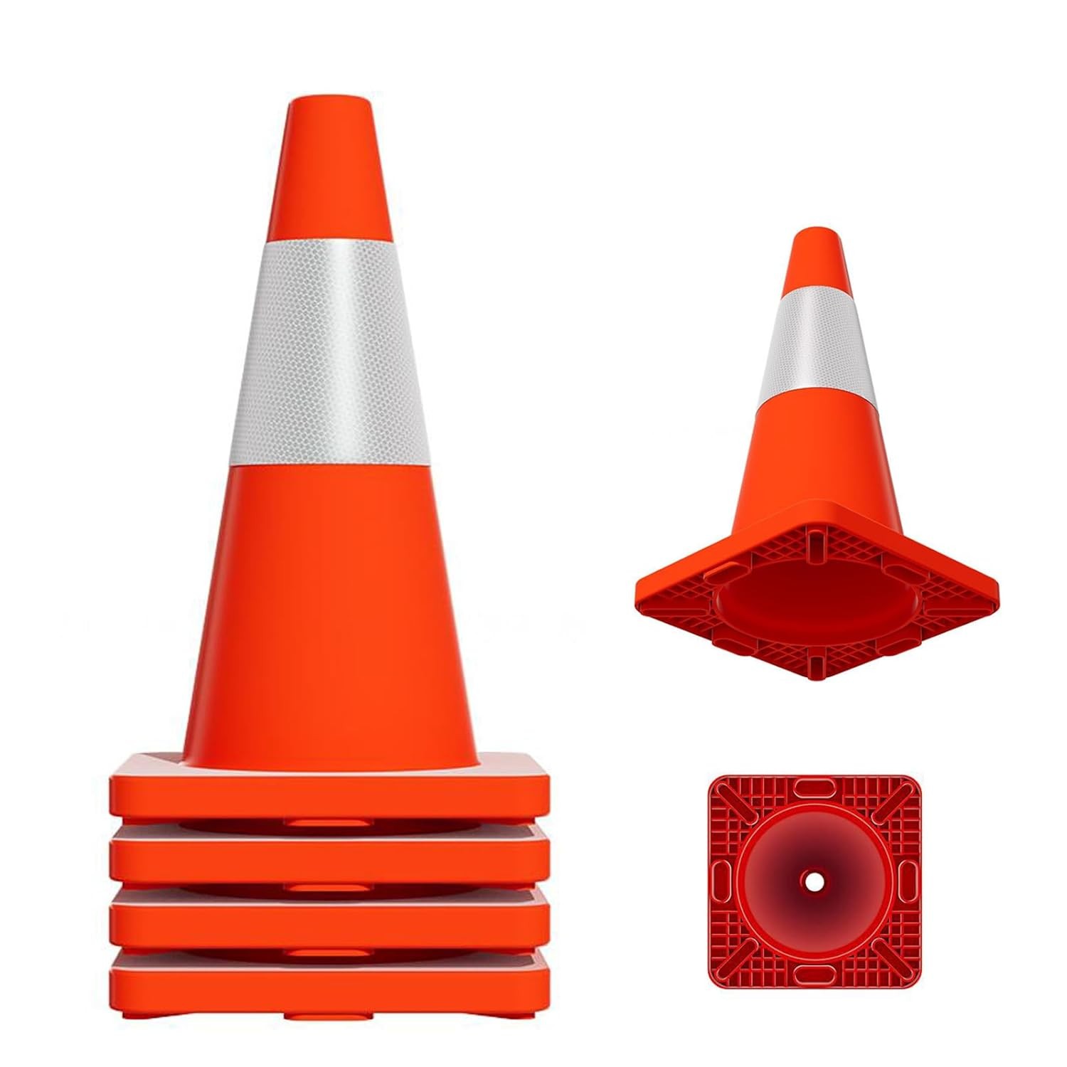 20pcs Heavy Duty Traffic Cones w/Reflective Collars,18in PVC Orange Safety Cones