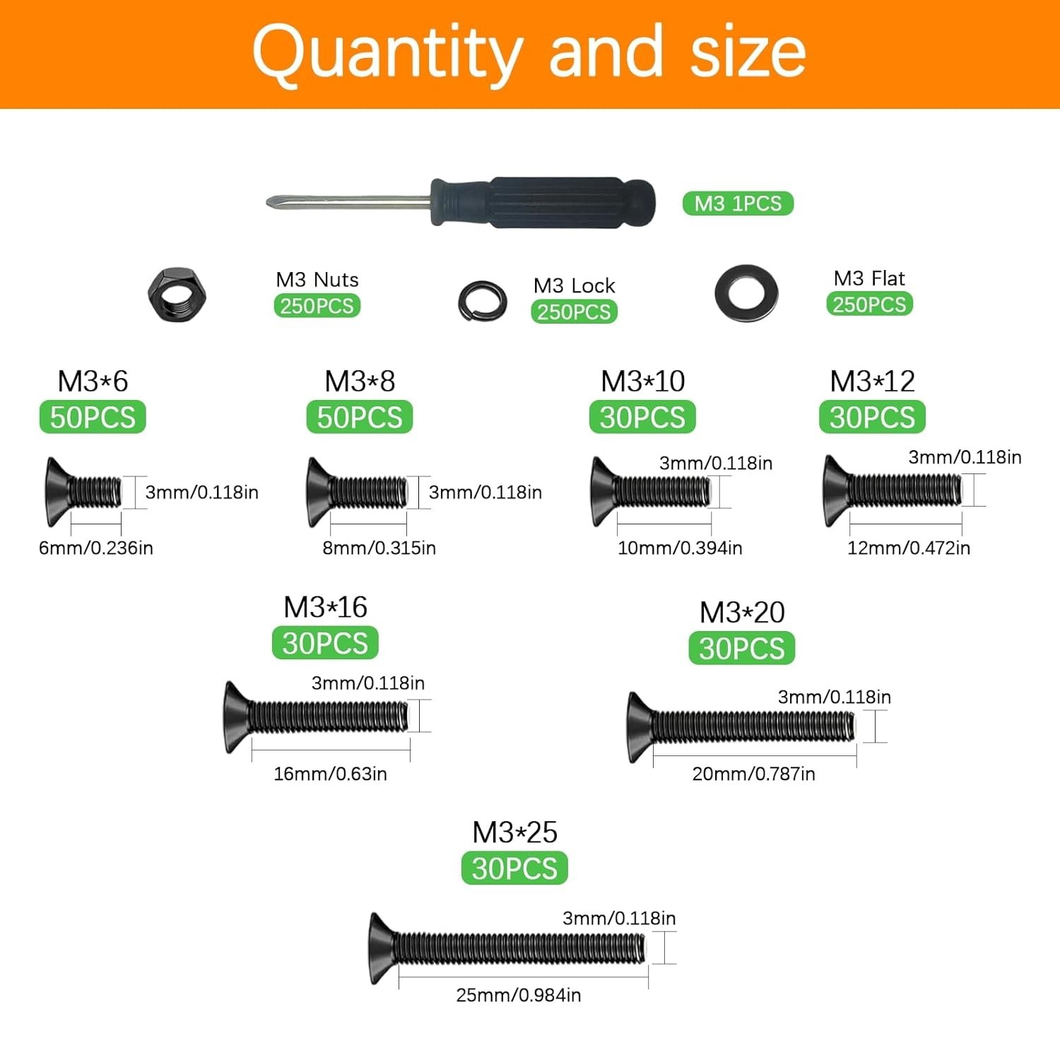 1001 Pcs M3 Countersunk Screws Assortment Kit, Flat Head Machine Screws Phillips