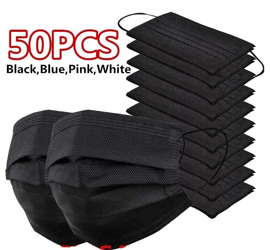50 PCS Disposable Face Mask 3-Ply Non Medical Surgical Earloop Mouth Dust Cover