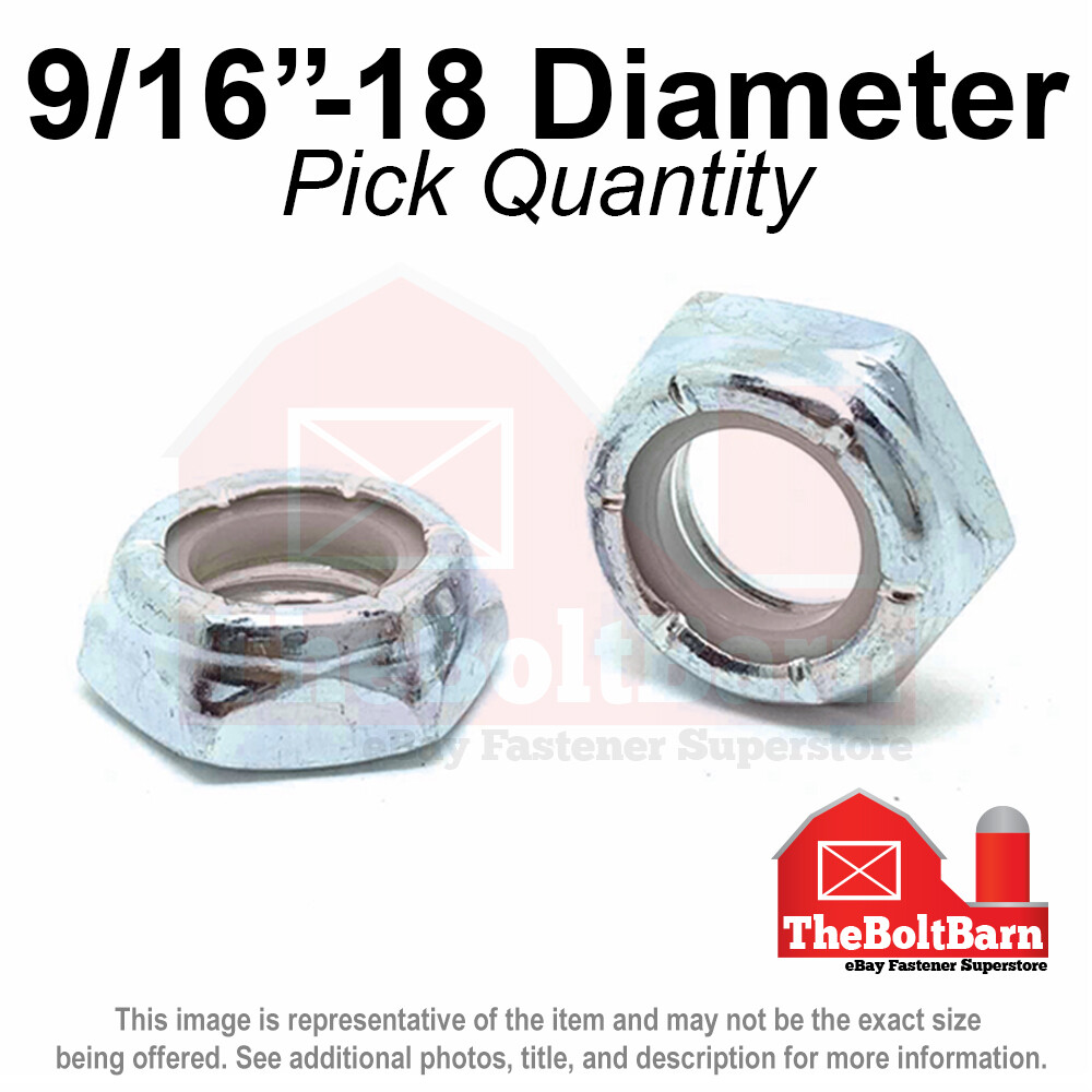 9/16″-18 Grade A Nylon Insert Hex Jam Lock Nuts Zinc FINE Nylok (Pick Quantity)