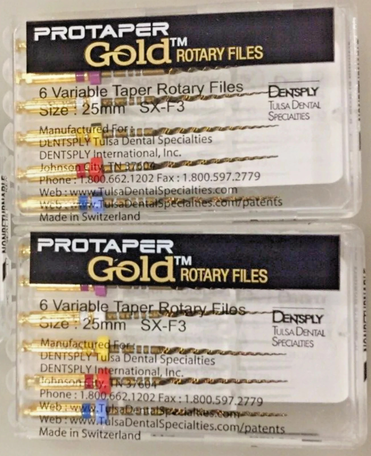Dentsply ProTaper Gold Rotary Files F1,F2,F3,S1,S2,SX-F3, SX19 25mm 6 file pkg 1