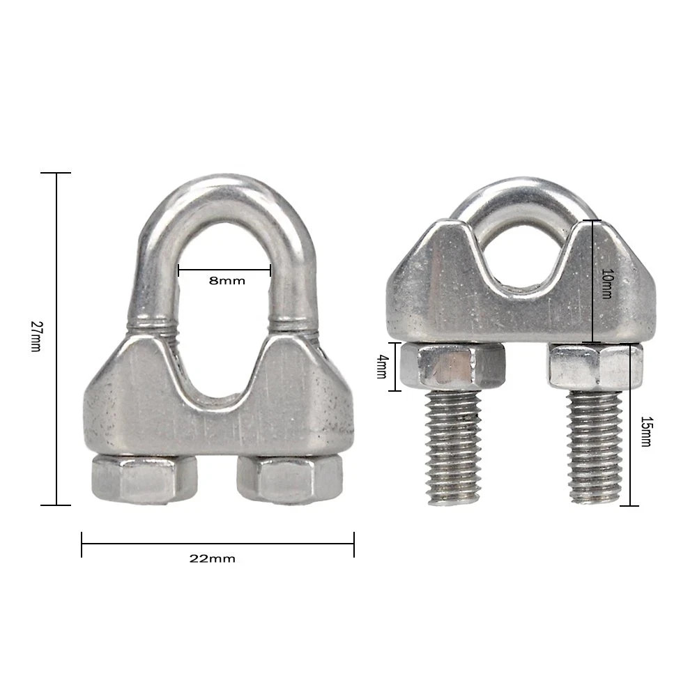20PCS M5 3/16 Stainless Steel Wire Rope Cable Clip Clamp U-Bolt Clamp Kit