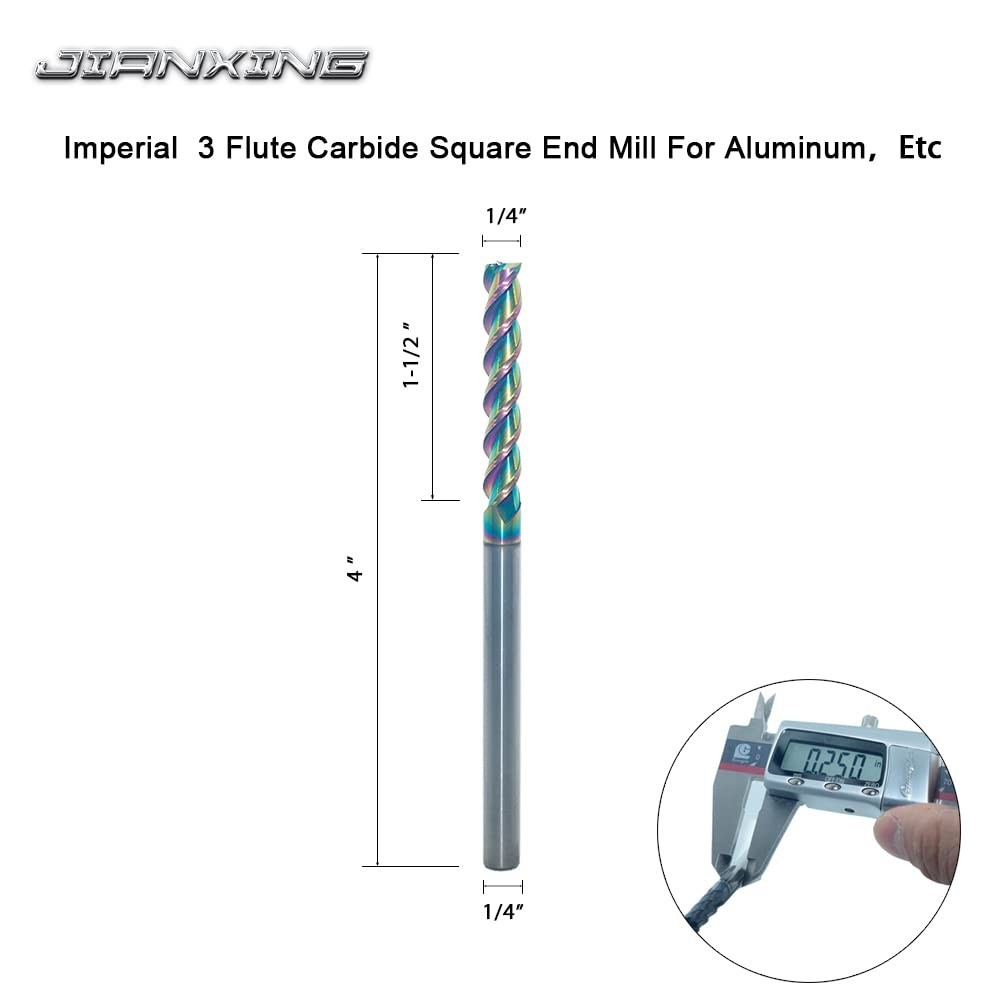 1/4″ Extra Long Carbide Square End Mill for Aluminum, Copper Alloy, Plastic, …