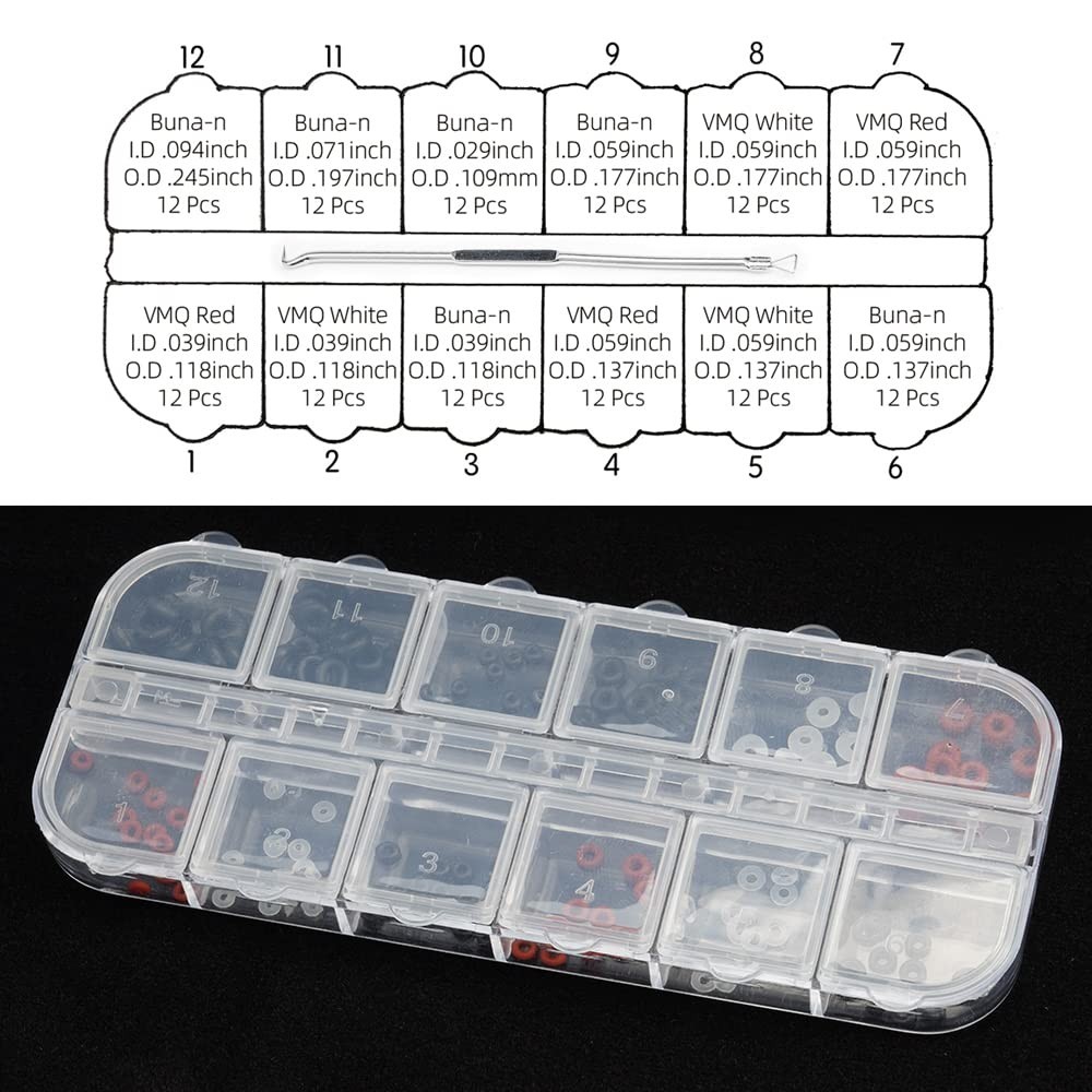 Complete 144-Piece Nitrile Rubber O-Ring Assortment with Handy Storage Case