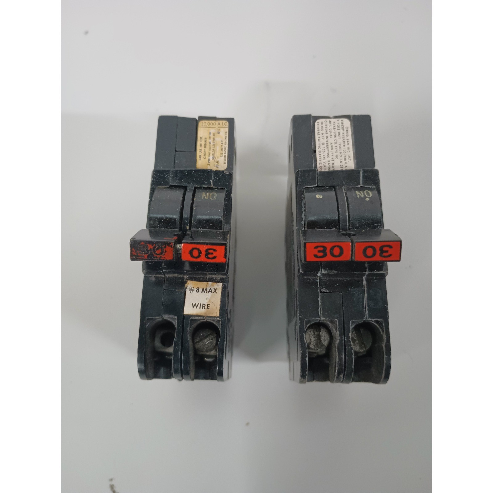 Lot of 2 Federal Pacific Electric FPE Stab-Lok 30 Amp 2-Pole Circuit Breaker NC