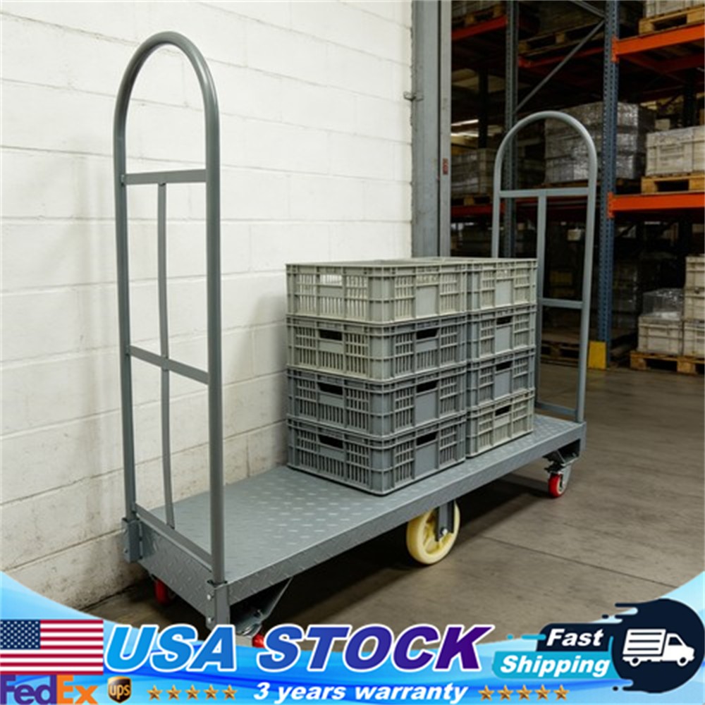 Q235 Steel U-boat Platform Dolly Warehouse Shipping Manual Cart Load 2000lb Grey