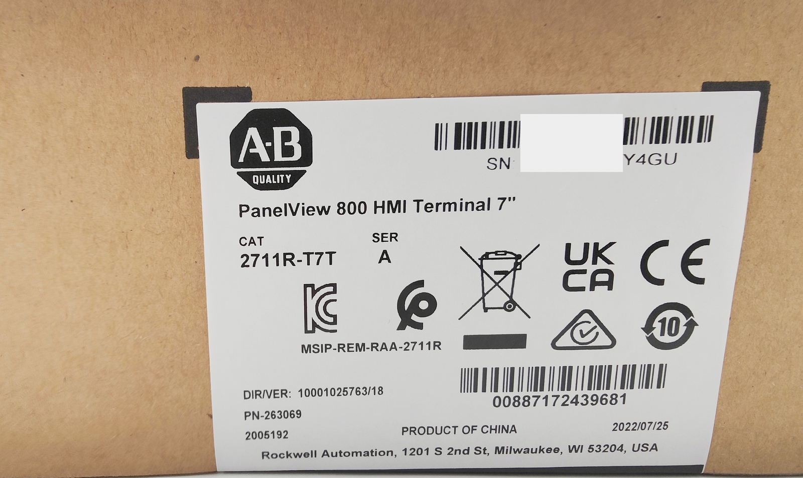 Allen-Bradley 2711R-T7T PANELVIEW 800 HMI TERMINAL US Stock
